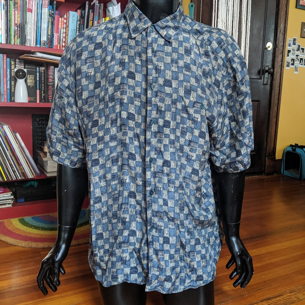 Porcini vintage silk blue checkered shirt